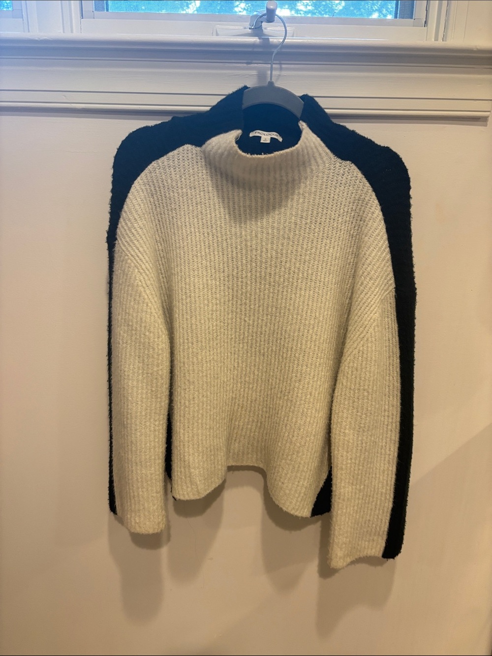 Prologue Cream and Black Colorblock Mock Neck Sweater